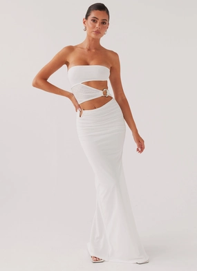 Into Pieces Mesh Maxi Dress - White Pose Sweet Festival-Ready