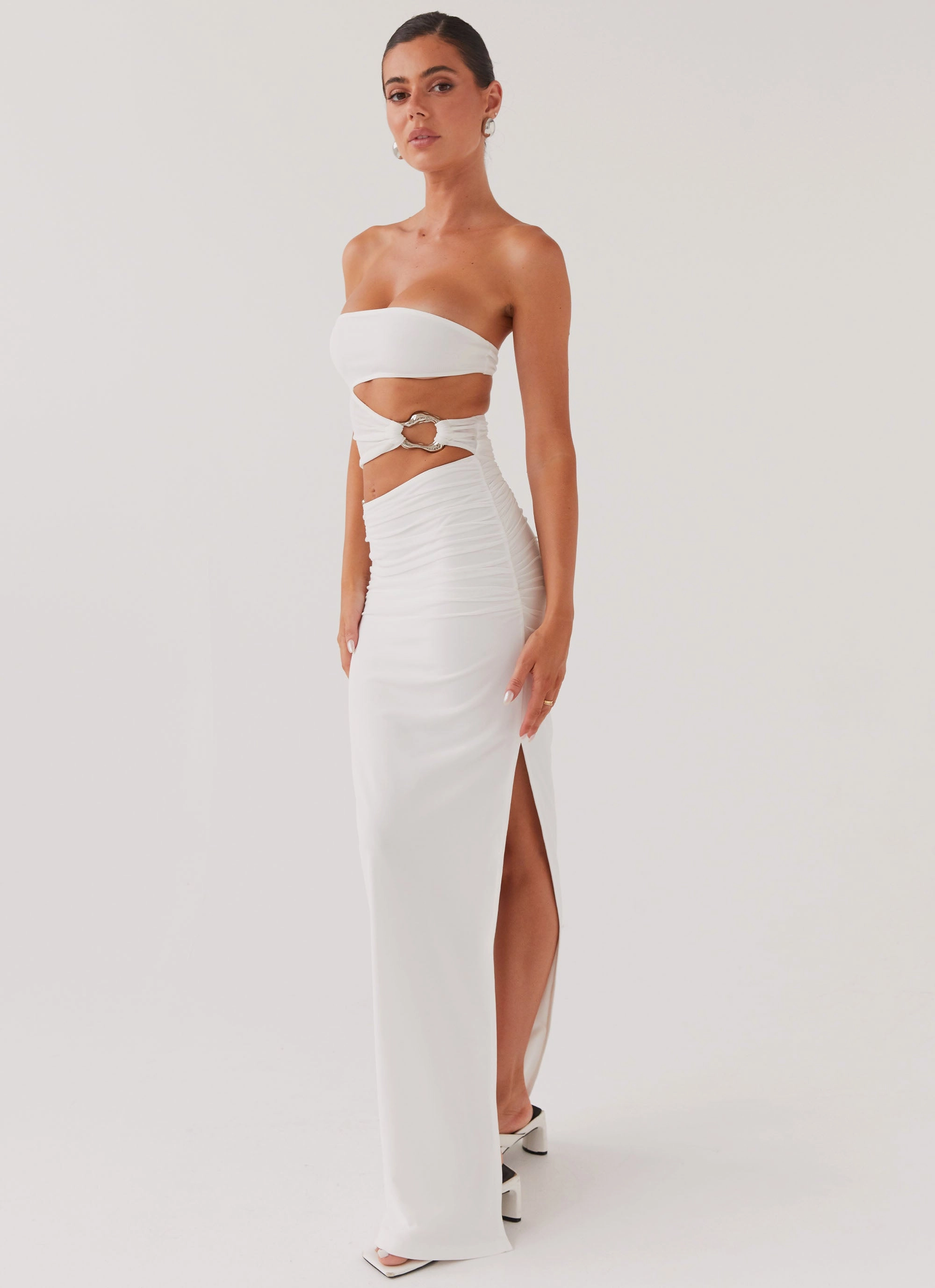 Into Pieces Mesh Maxi Dress - White Curvy Glam