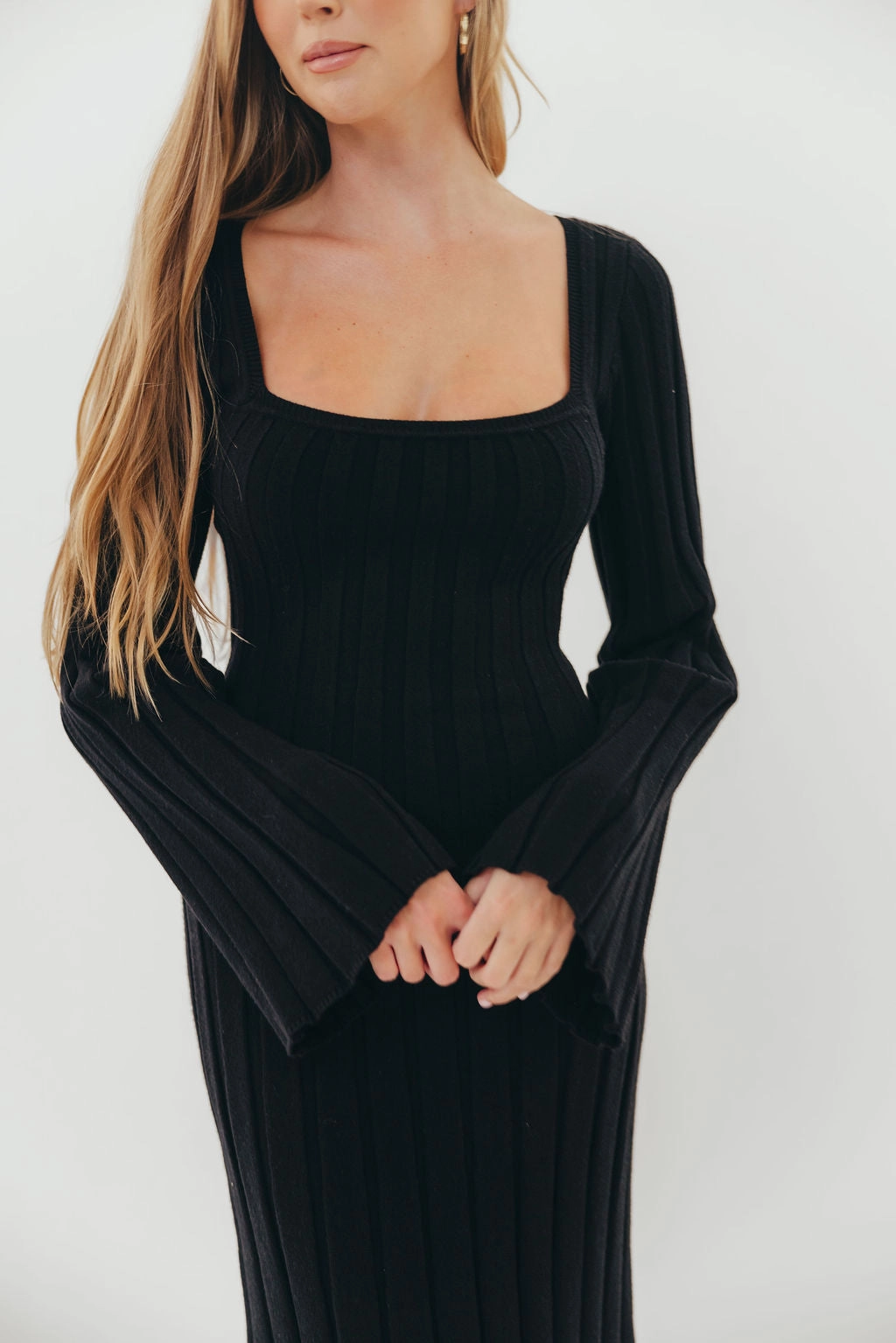 Young Edge Rowan Square Neck Maxi Dress in Black
