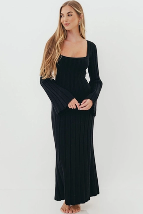 Smart and Chic Rowan Square Neck Maxi Dress in Black