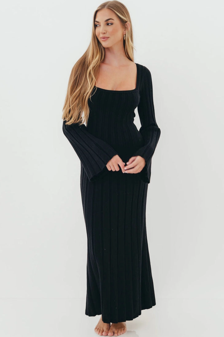 Smart and Chic Rowan Square Neck Maxi Dress in Black