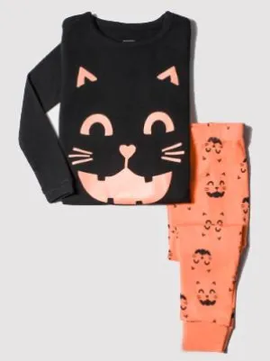 Black Cat Print Full Sleeves Pajamas