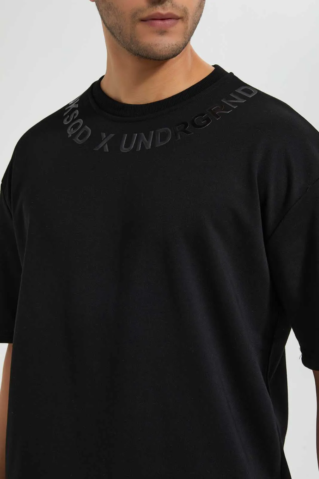 Black Embossed Loungewear T-Shirt