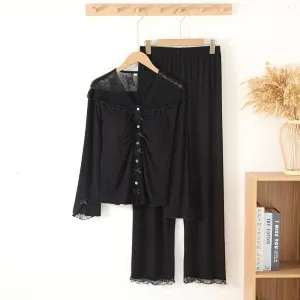 Black Lace Top With Pads Pajama Set