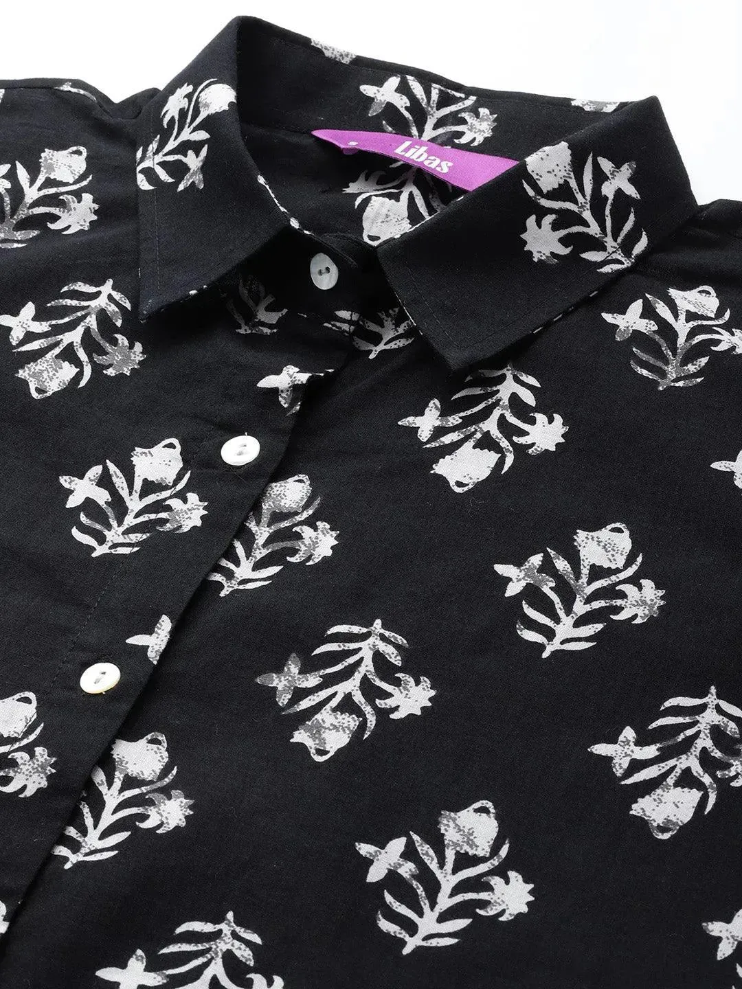 Black Printed Cotton Night Suit