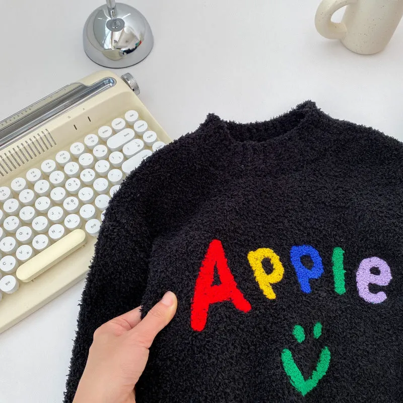 Black Pullover Apple Letter Strip kids Pyjama Set