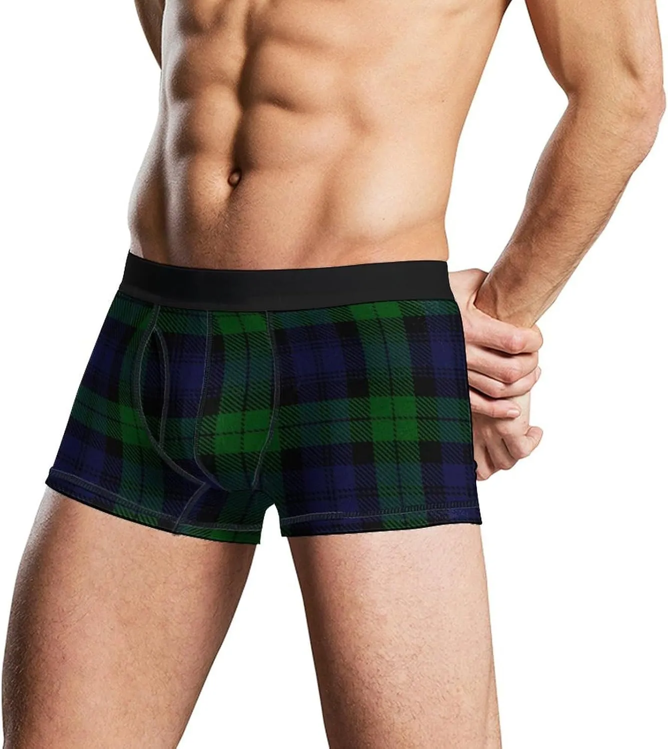 Black Watch Plaid Men's Boxer Briefs Soft Underwear Breathable Trunks with Funny Print