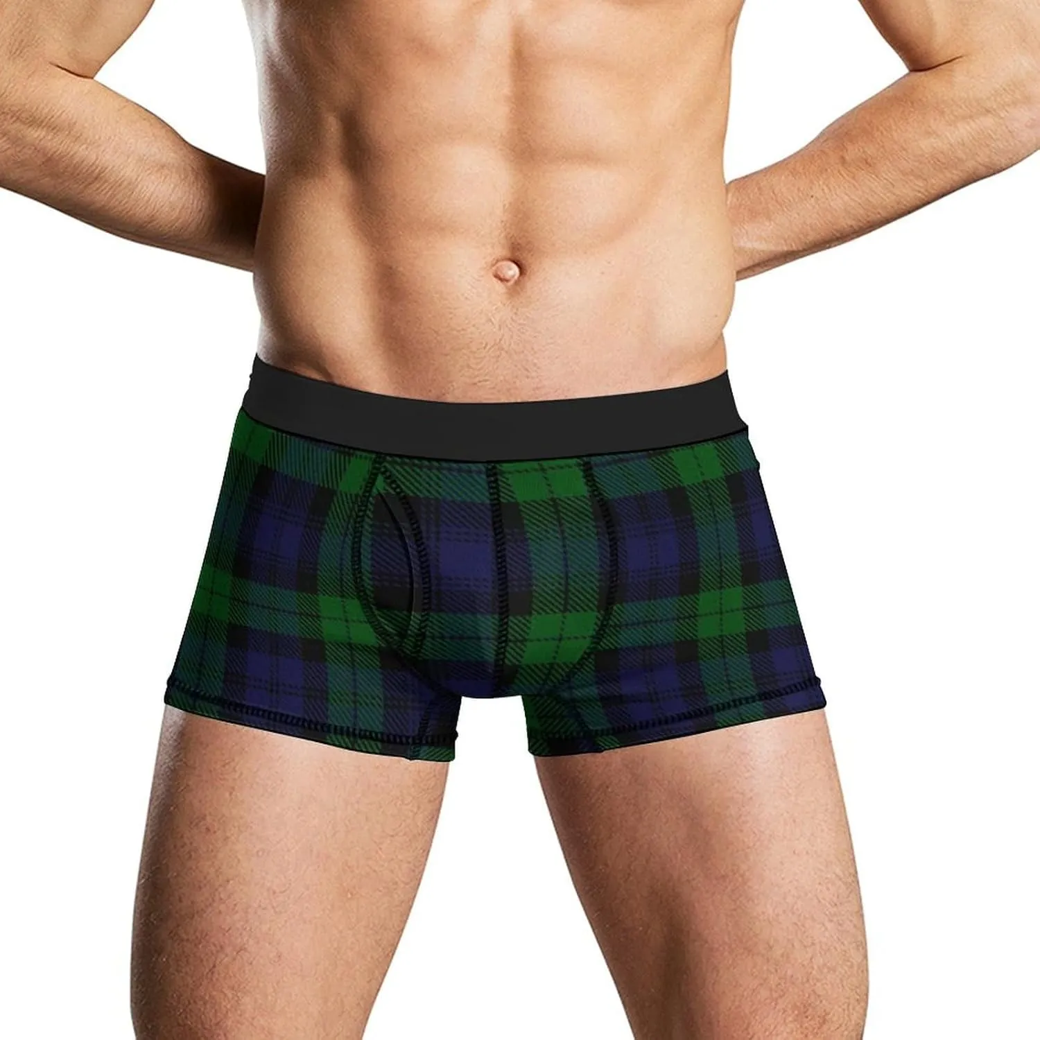 Black Watch Plaid Men's Boxer Briefs Soft Underwear Breathable Trunks with Funny Print