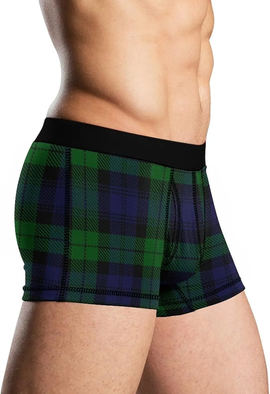 Black Watch Plaid Men's Boxer Briefs Soft Underwear Breathable Trunks with Funny Print