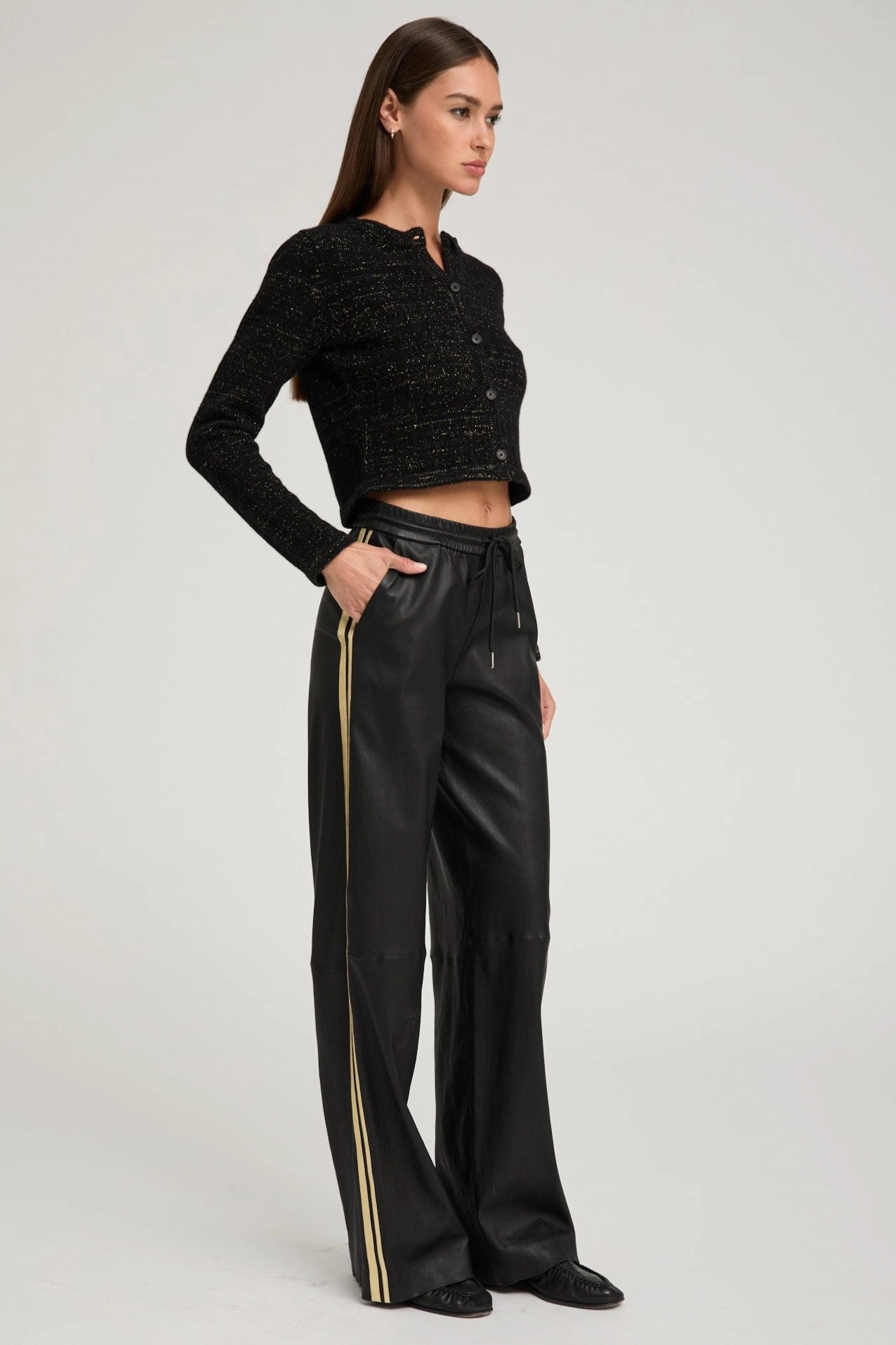 Black & Gold Cashmere Shrunken Cardigan AntiFade Treatment