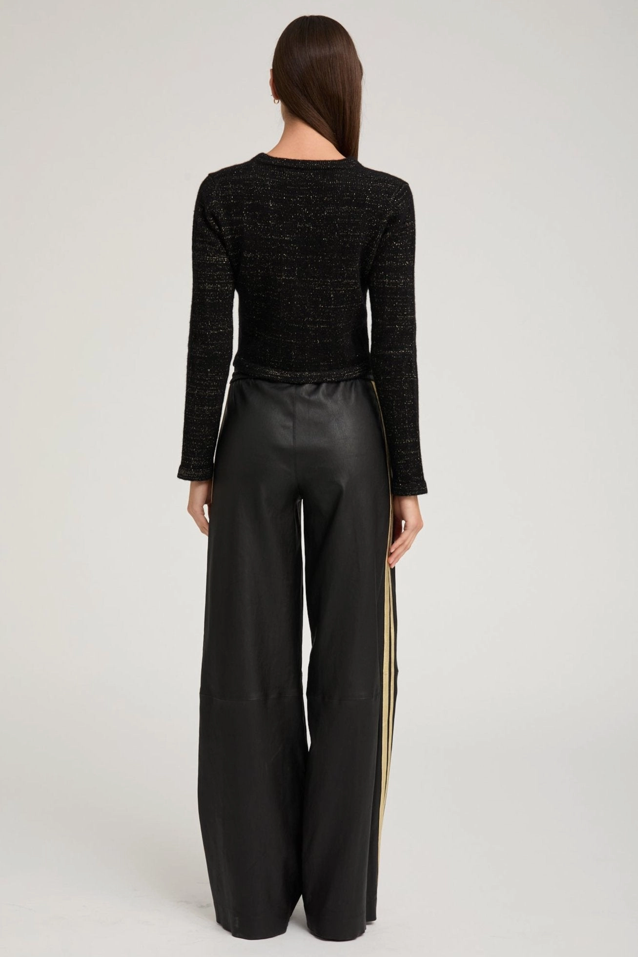 Black & Gold Leather Baggy Athletic Pants Flattering Design Wear