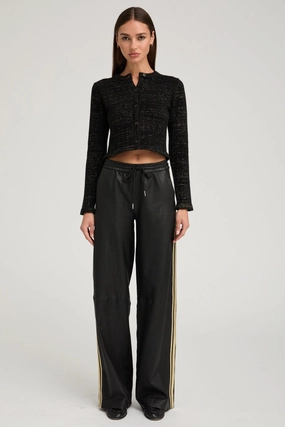Flexible Fabric Black & Gold Leather Baggy Athletic Pants