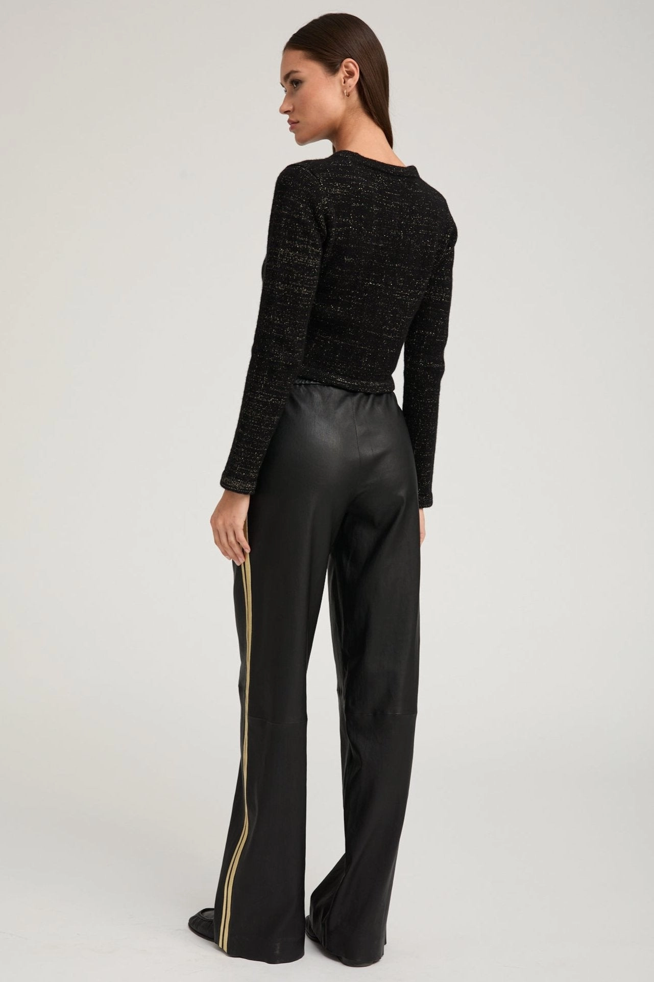 Black & Gold Leather Baggy Athletic Pants SoftTouchFinish Breath Friendly