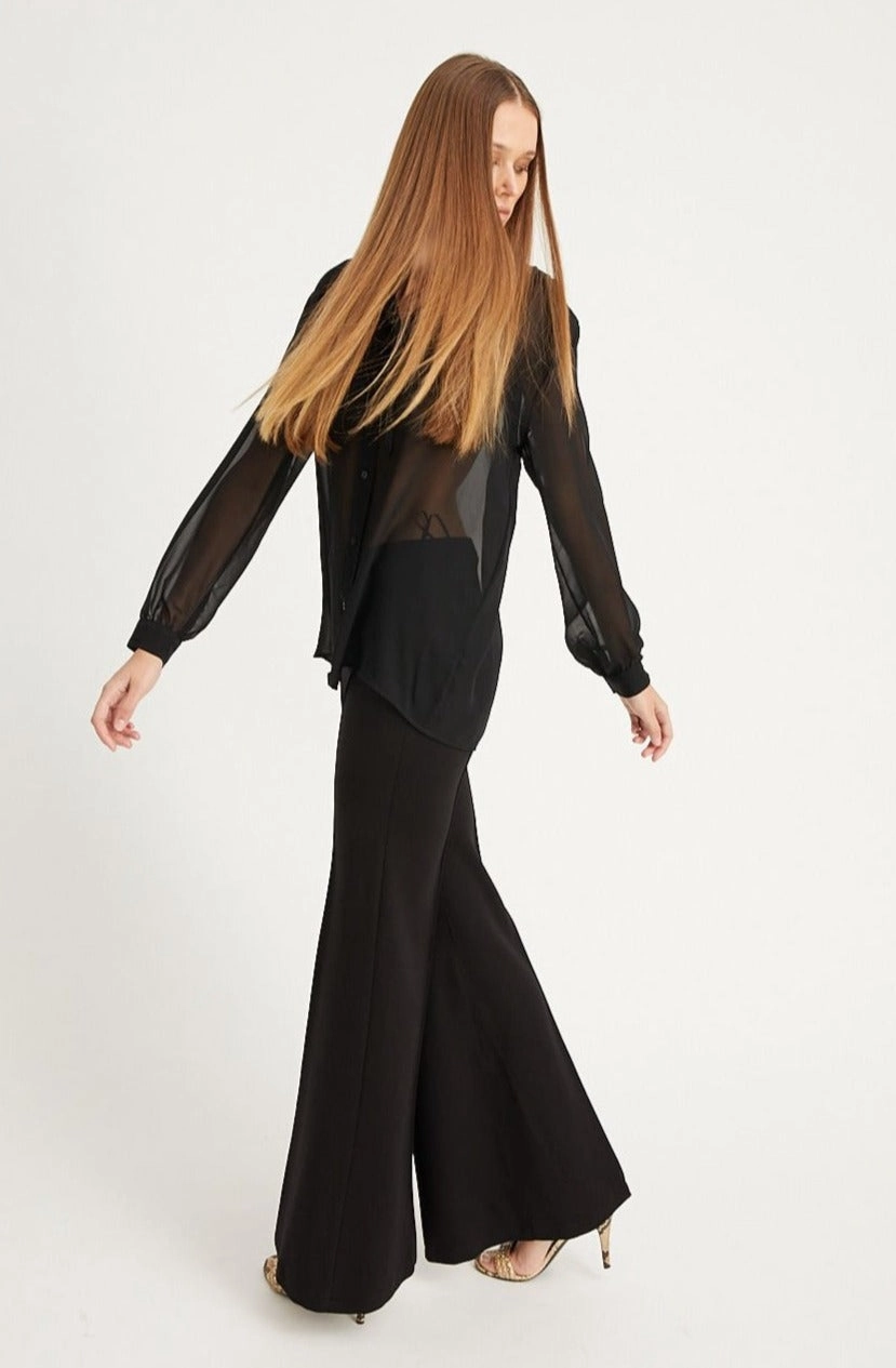 Black Casanova Ultra Flare Pintuck Pants Premium Look