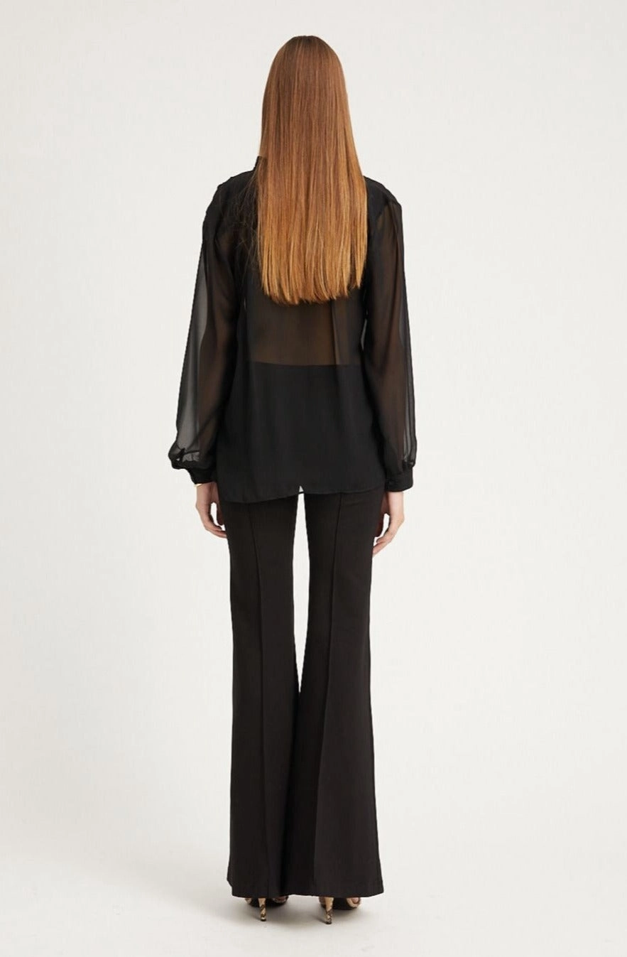 Ergonomic Cut Adaptable Fit Black Casanova Ultra Flare Pintuck Pants