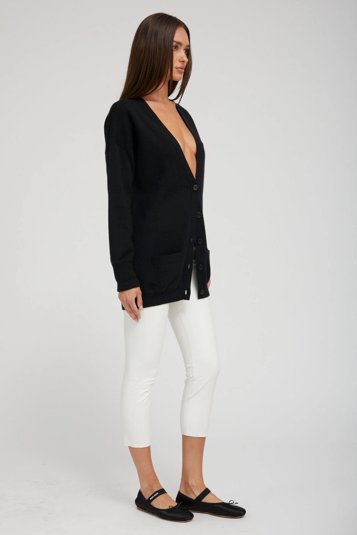 Black Cashmere Boyfriend Cardigan Sporty Style