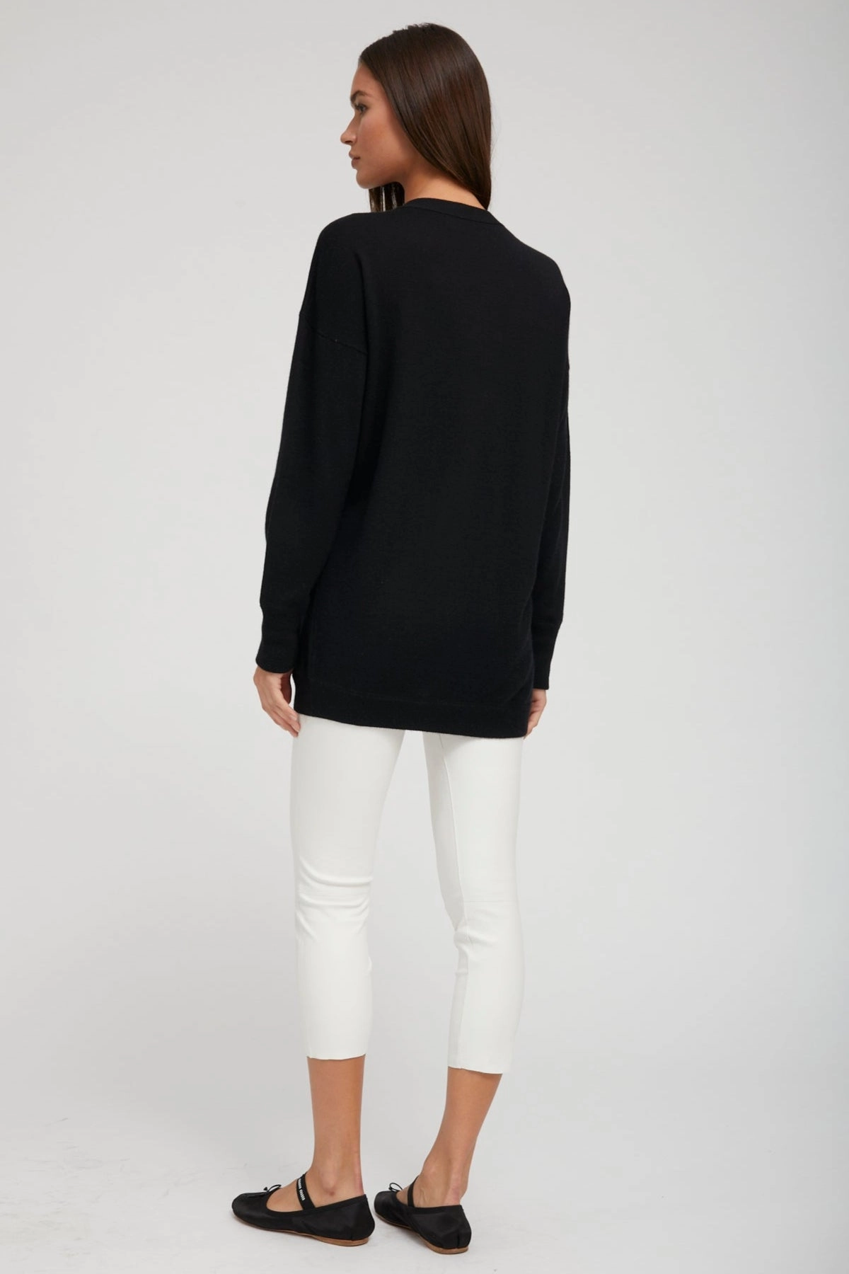 Sandwich Mesh Panel Structure Black Cashmere Boyfriend Cardigan