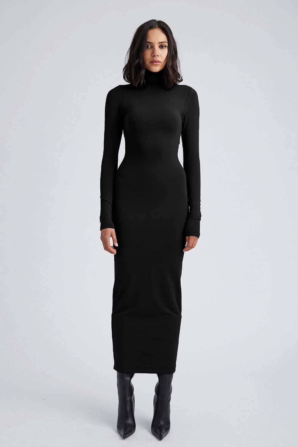 Black City Long Sleeve Turtleneck Dress Nature Bloom
