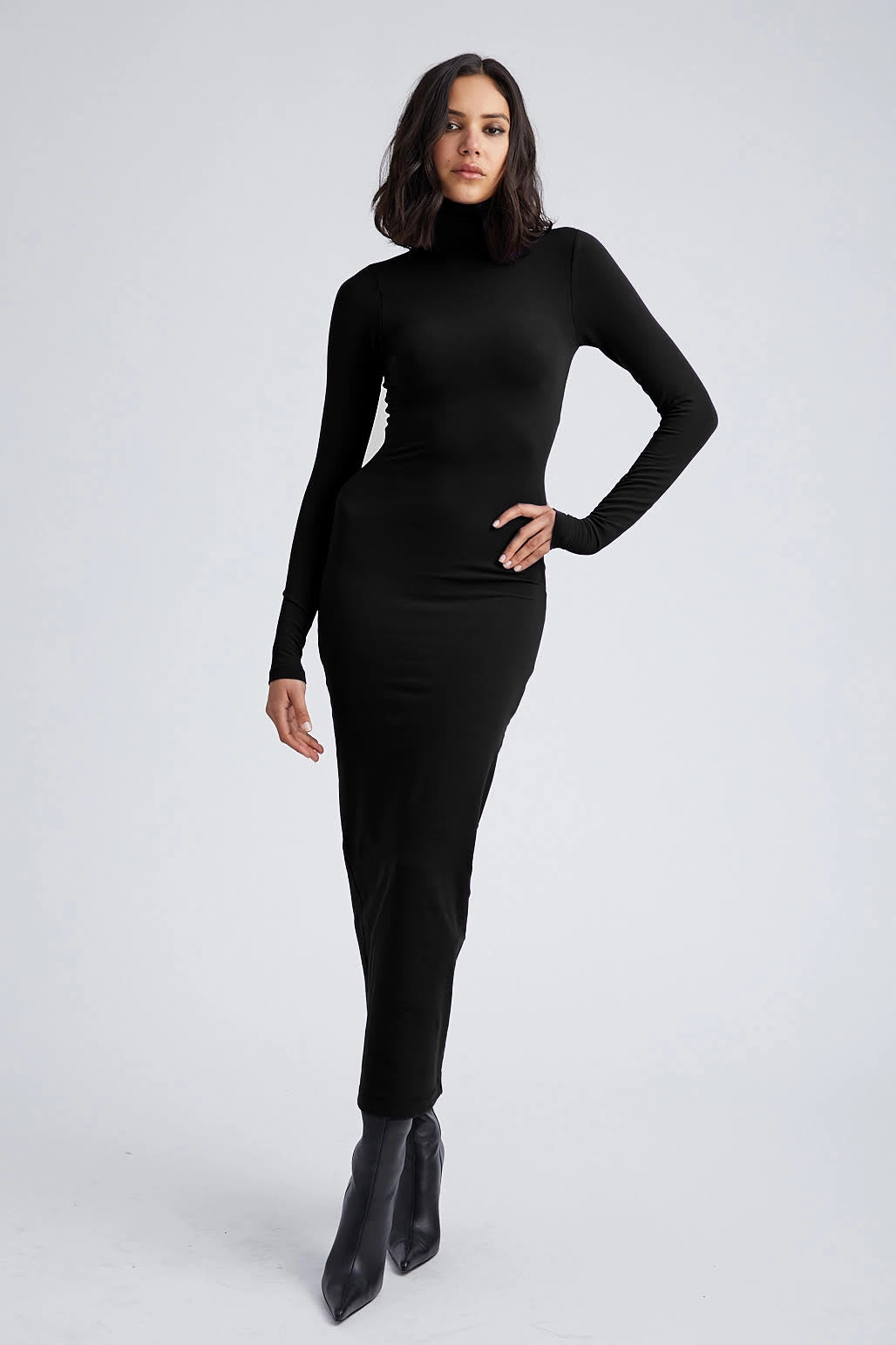 Rural Charm Professional Look Black City Long Sleeve Turtleneck Dress