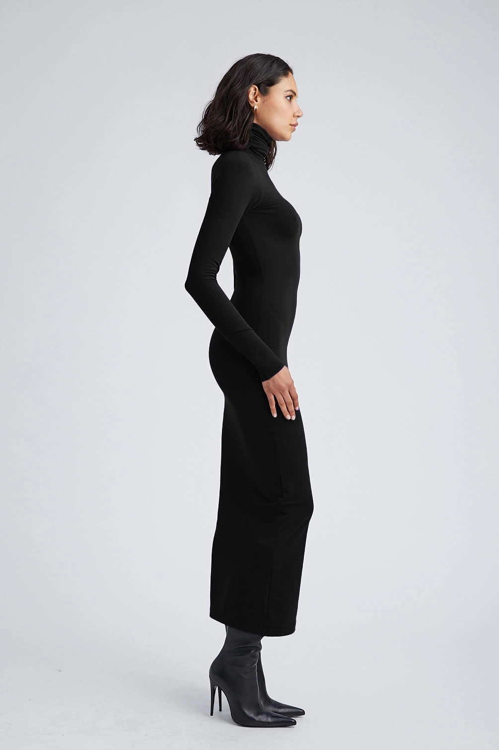 Black City Long Sleeve Turtleneck Dress Front Detail