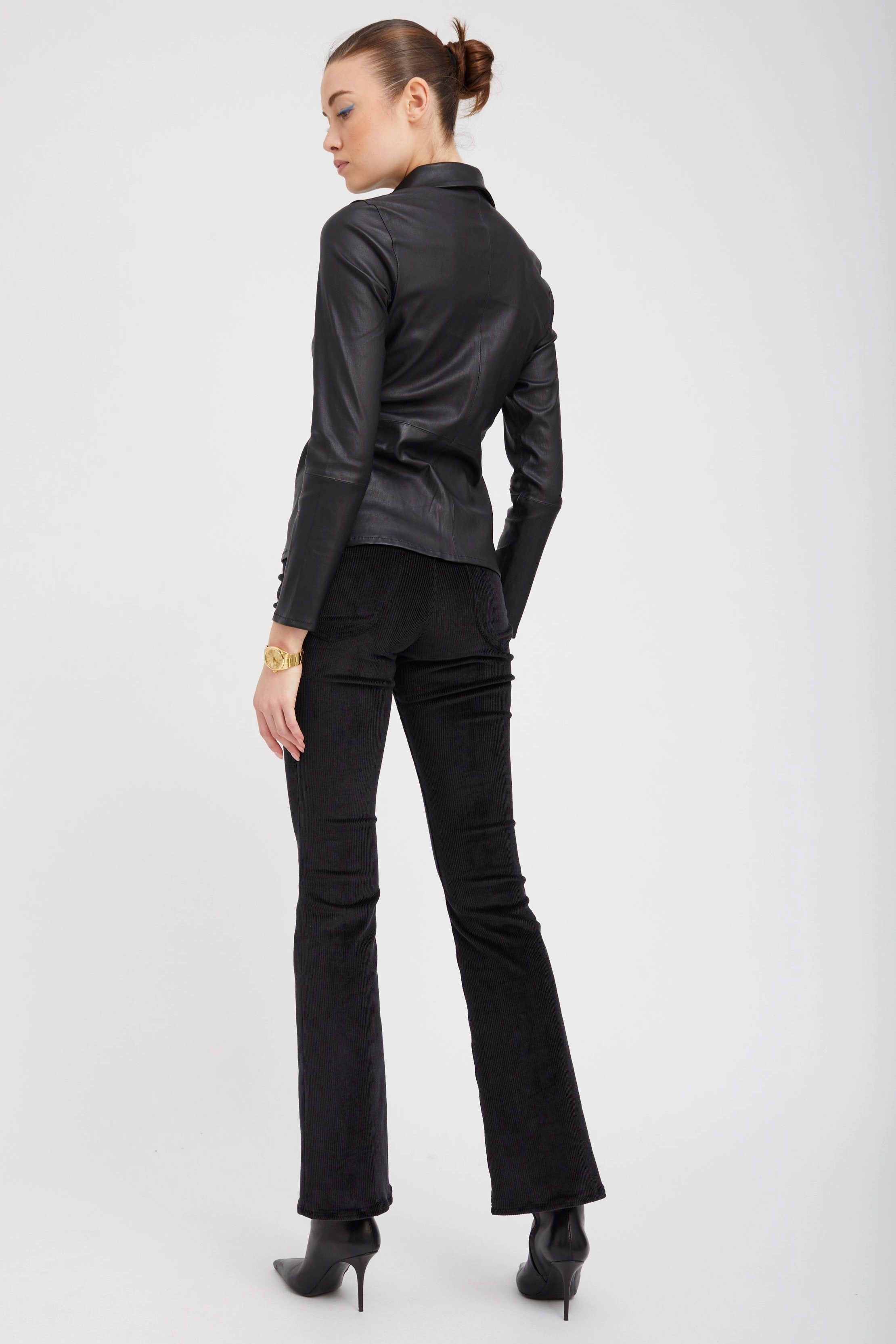 Black Corduroy Micro Flare Pants Durable Construction All-Day Wear