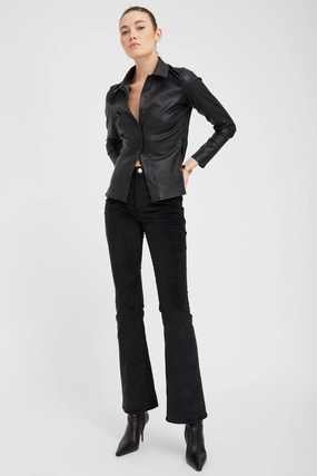 Black Corduroy Micro Flare Pants Trail Comfort Tight Fit