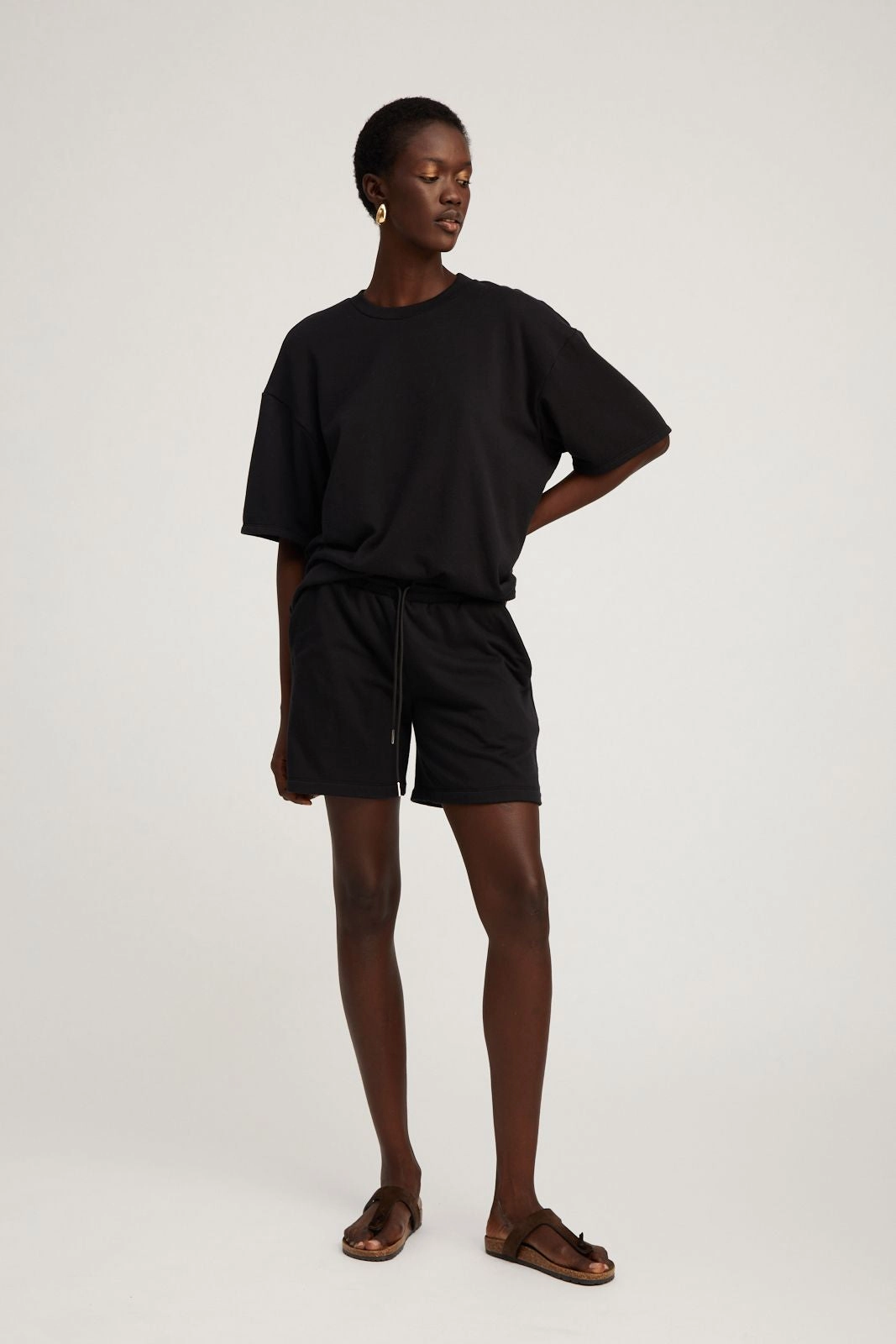Casual Fit Black Cotton Terry Baggy Sweatshorts