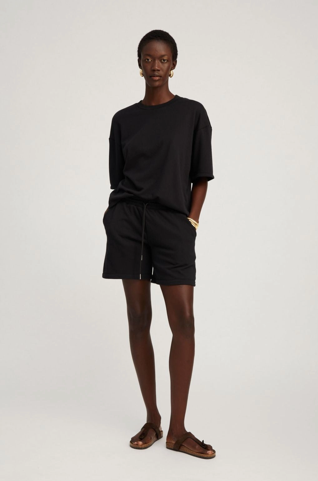 Microfiber texture Black Cotton Terry Baggy Sweatshorts