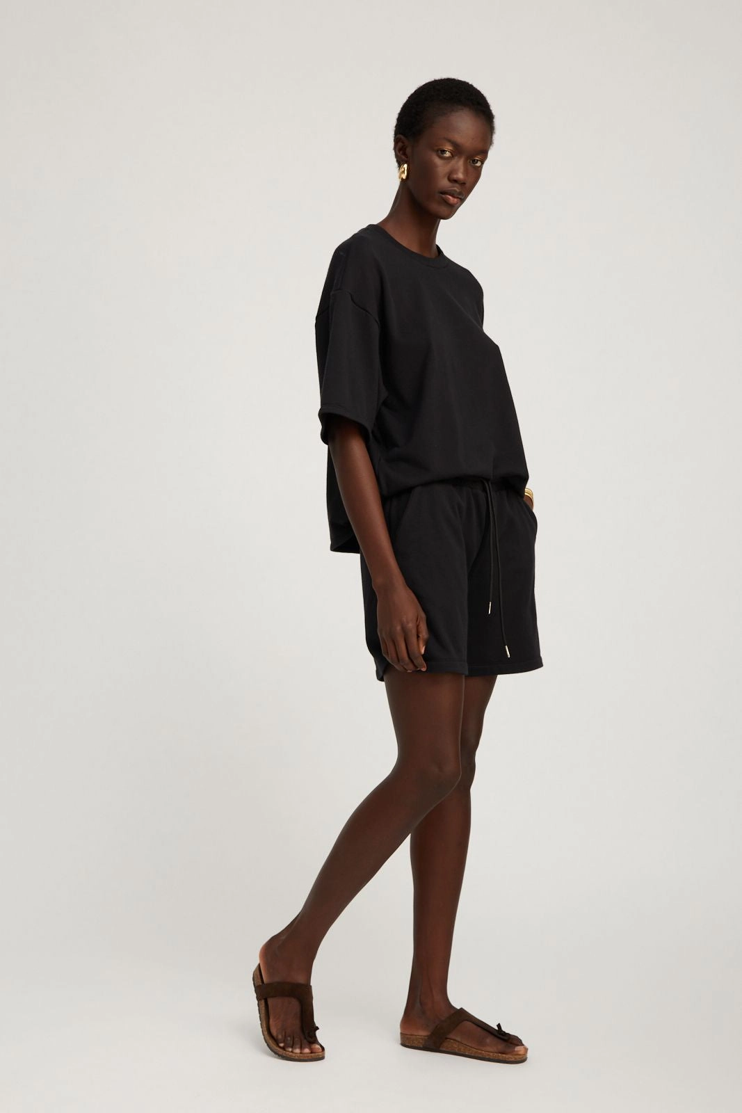 Black Cotton Terry Baggy Sweatshorts DurableReinforcement HighDensityFoam