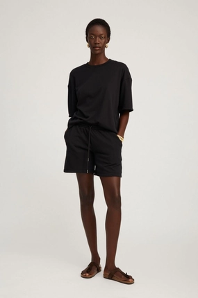 All Purpose Casual Cut Black Cotton Terry Baggy Sweatshorts