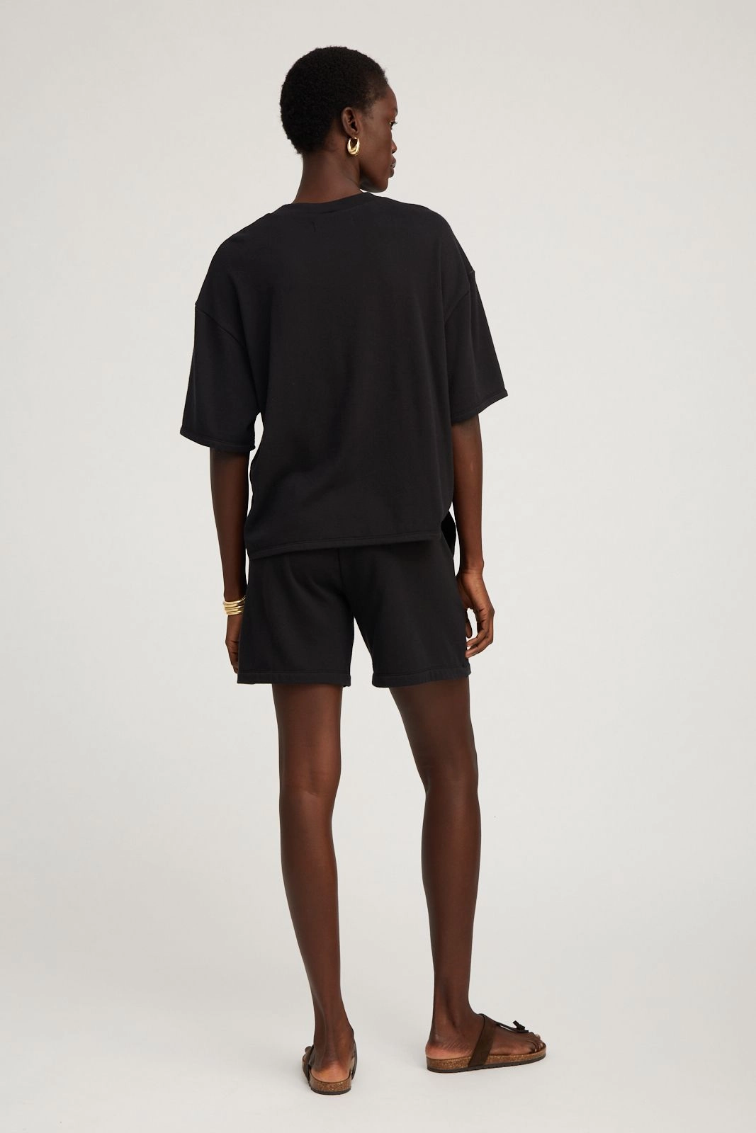 Black Cotton Terry Baggy Sweatshorts FlexibleRibbing Neutral Tone Palette