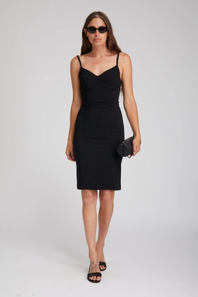 Black Crepe Bustier Dress Simple Form Sister Glow