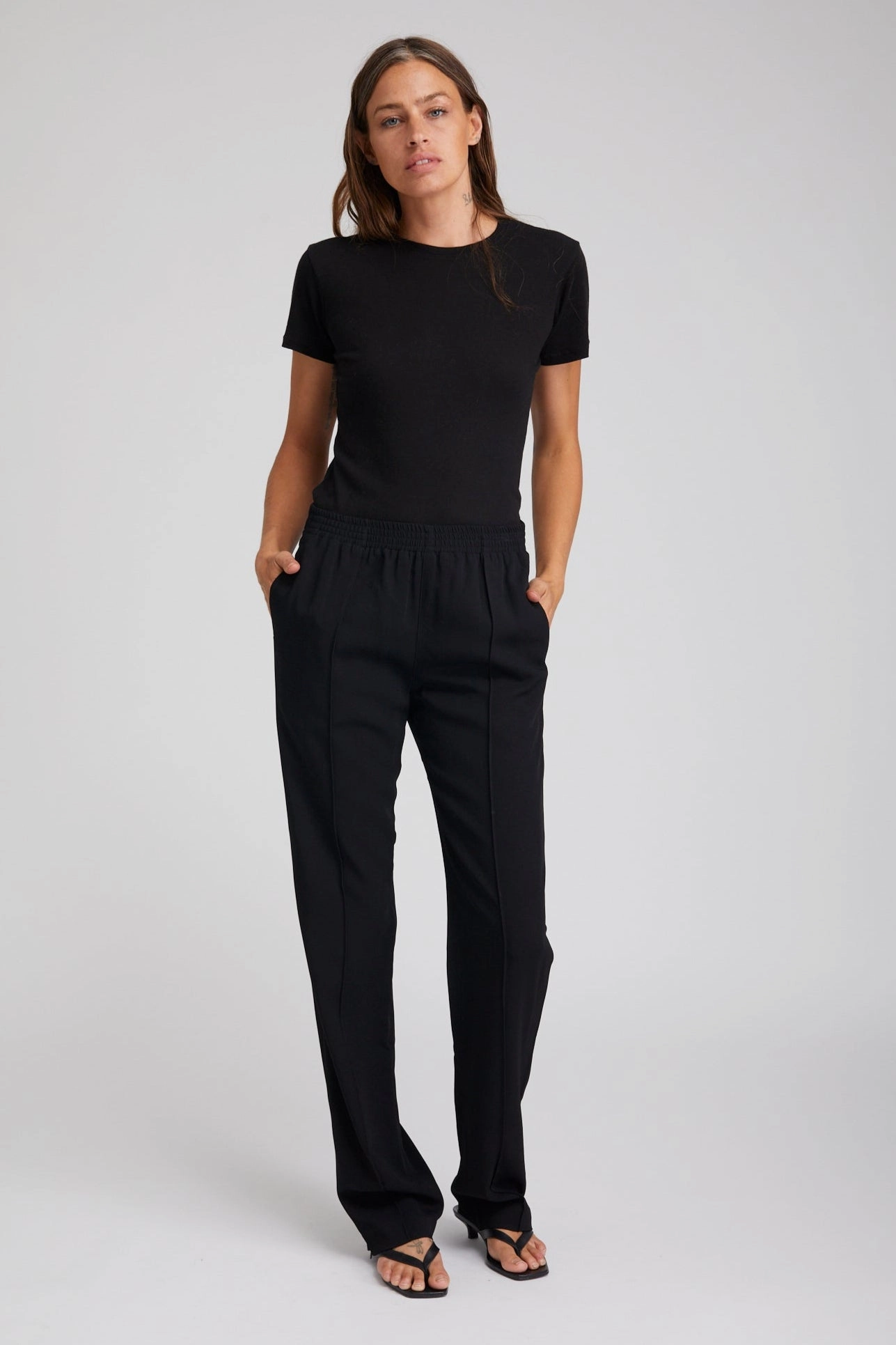 Base Layer Black Crepe Pintuck Trouser