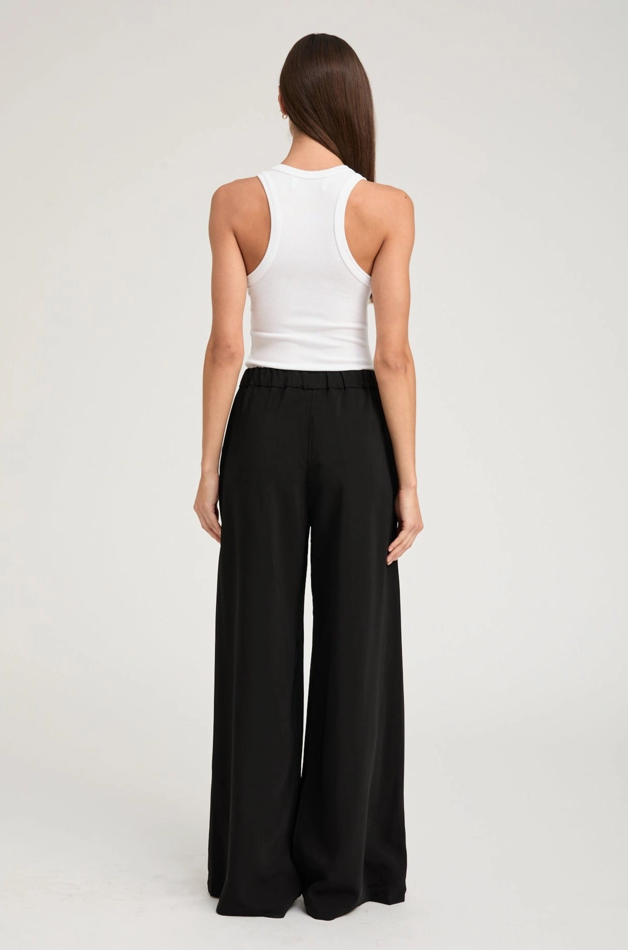 Day Comfort Black Crepe Wide Leg Pintuck Trousers