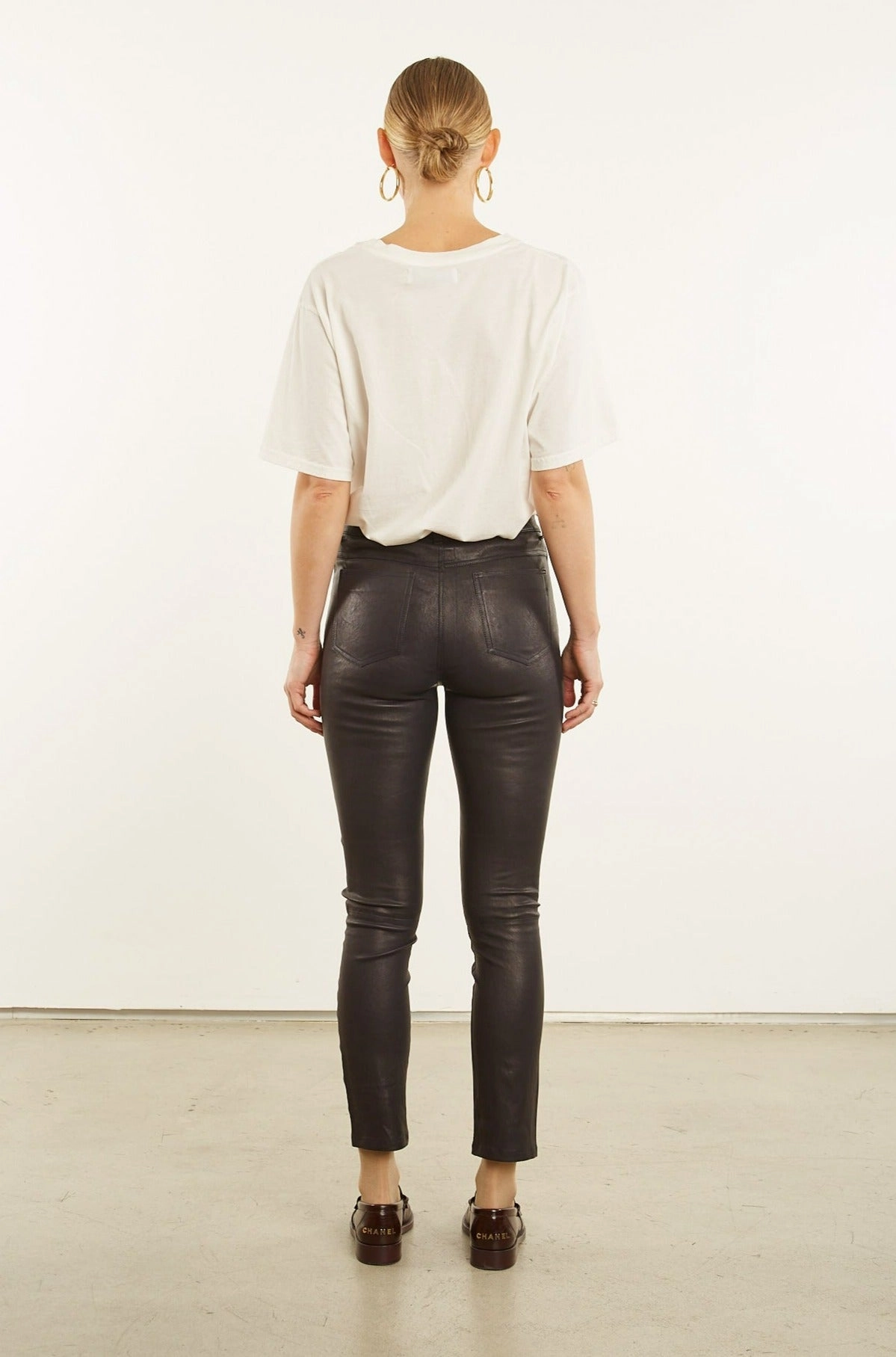 Slimline Fit Black Leather 5 Pocket Slim Pants