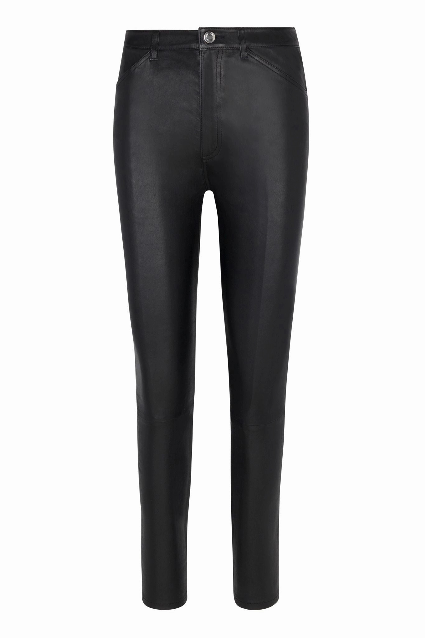 Black Leather 5 Pocket Slim Pants Soft Texture