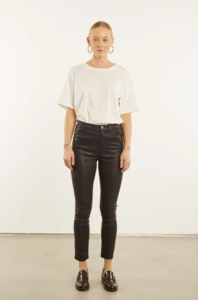 Functional fashion wear Black Leather 5 Pocket Slim Pants