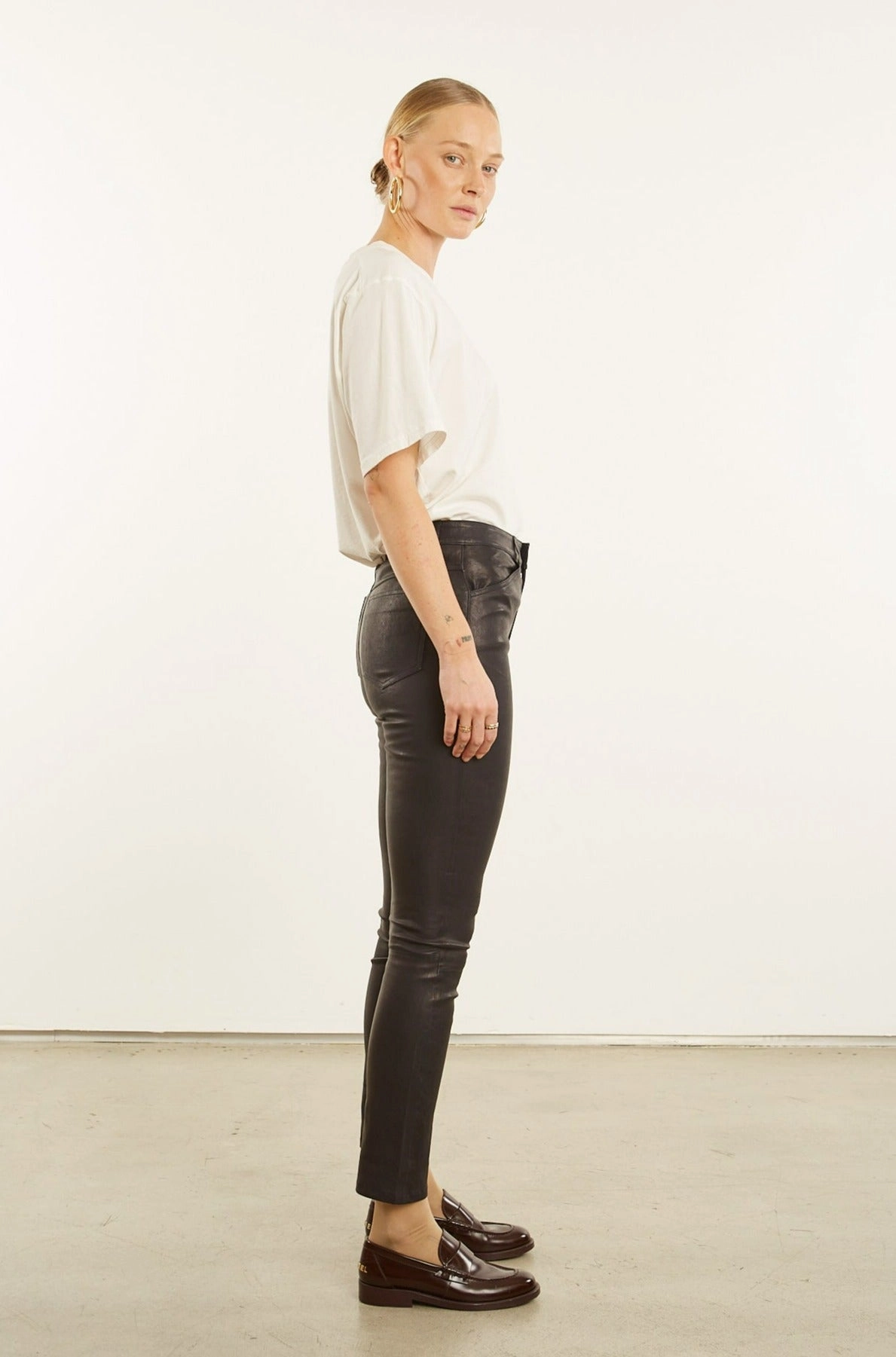 Black Leather 5 Pocket Slim Pants Low Bulk Active Utility