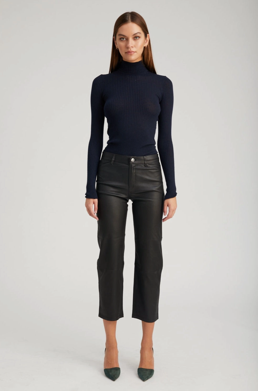 Chill Comfort Wear Black Leather 5 Pocket Straight Leg Pants