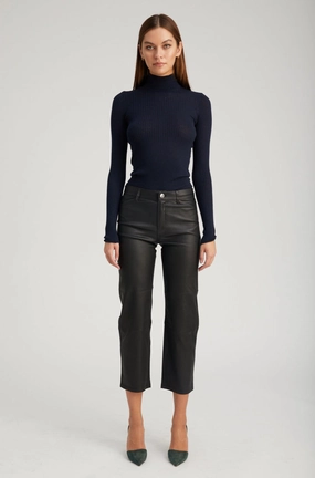 Chill Comfort Wear Black Leather 5 Pocket Straight Leg Pants