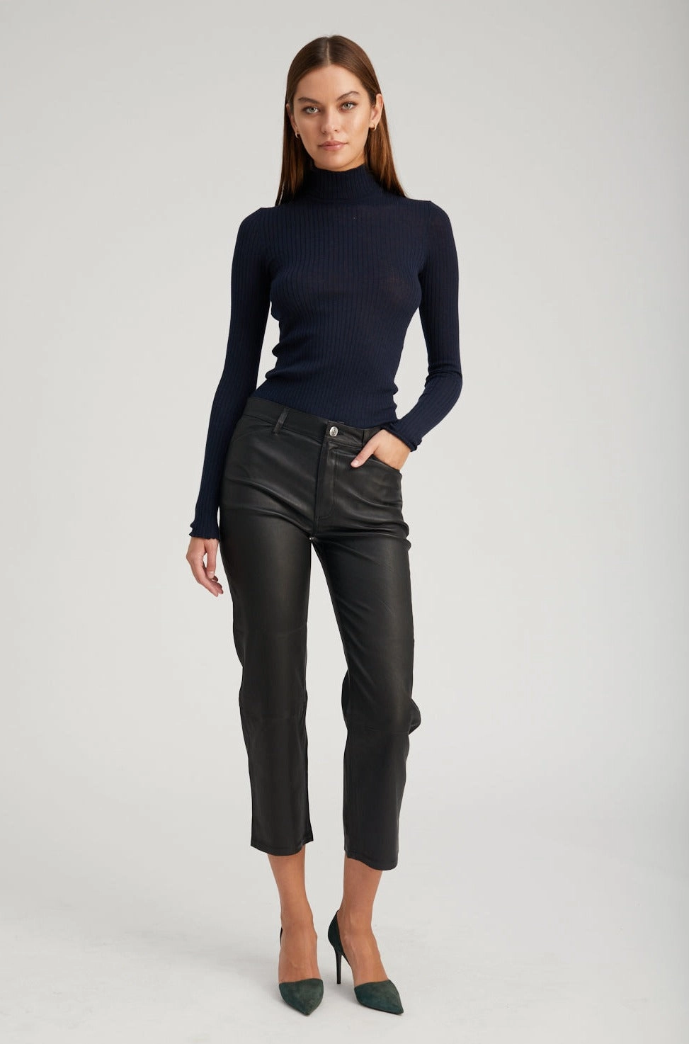 Active Appeal Black Leather 5 Pocket Straight Leg Pants