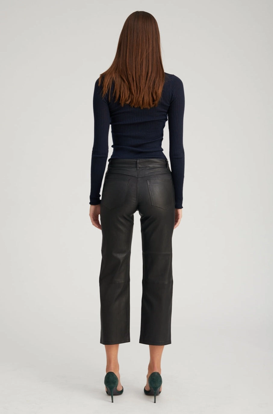 Breathable back panel Weekend Wear Black Leather 5 Pocket Straight Leg Pants