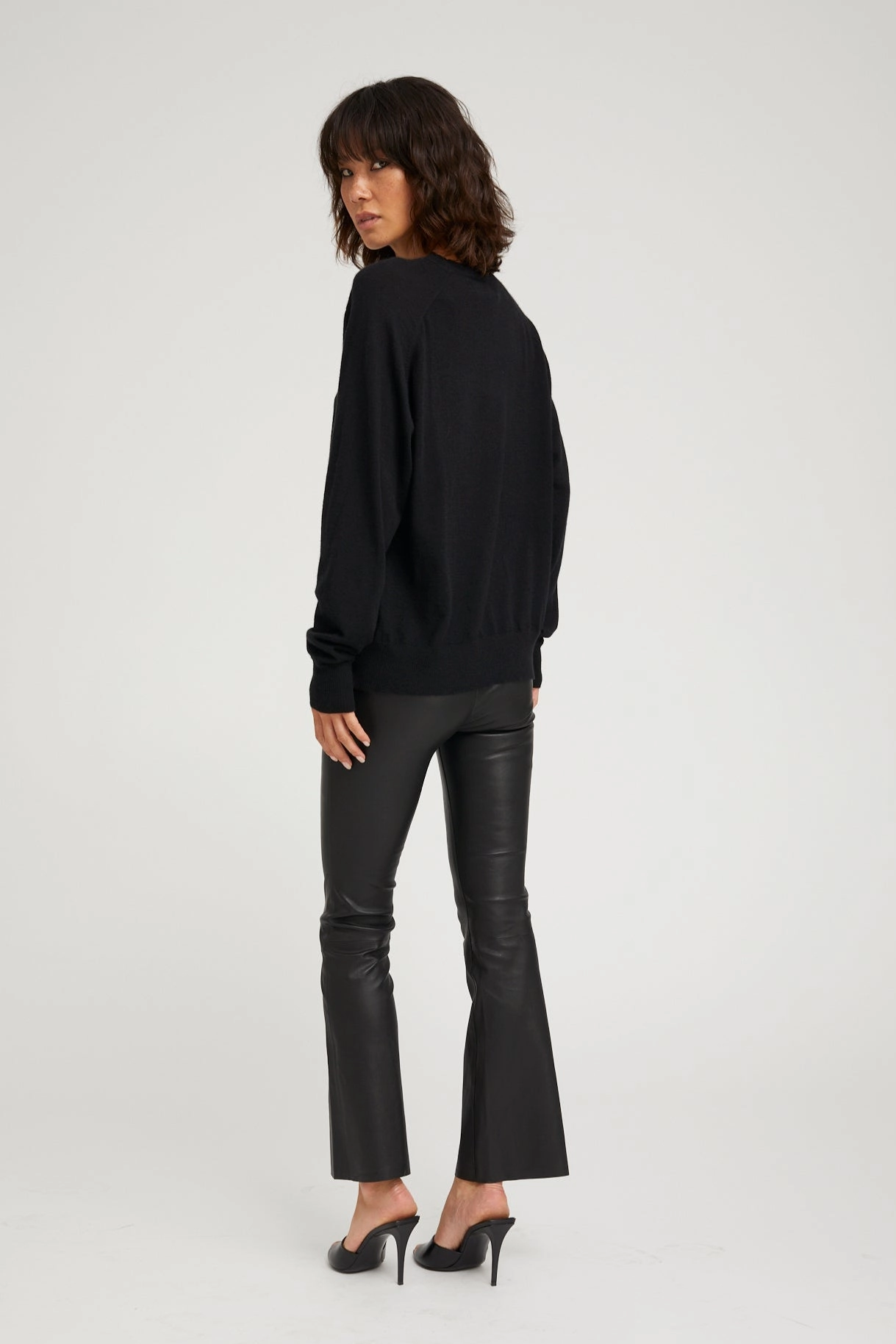 Smooth Style Black Leather Ankle Flare