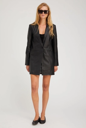Black Leather Blazer Coat fall season Style Staple