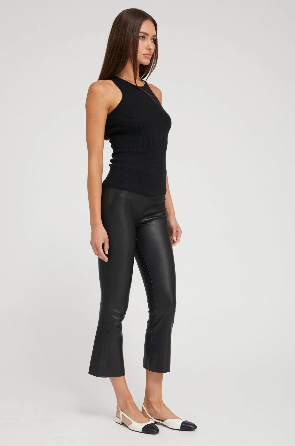 Casual Look Black Leather Crop Flare