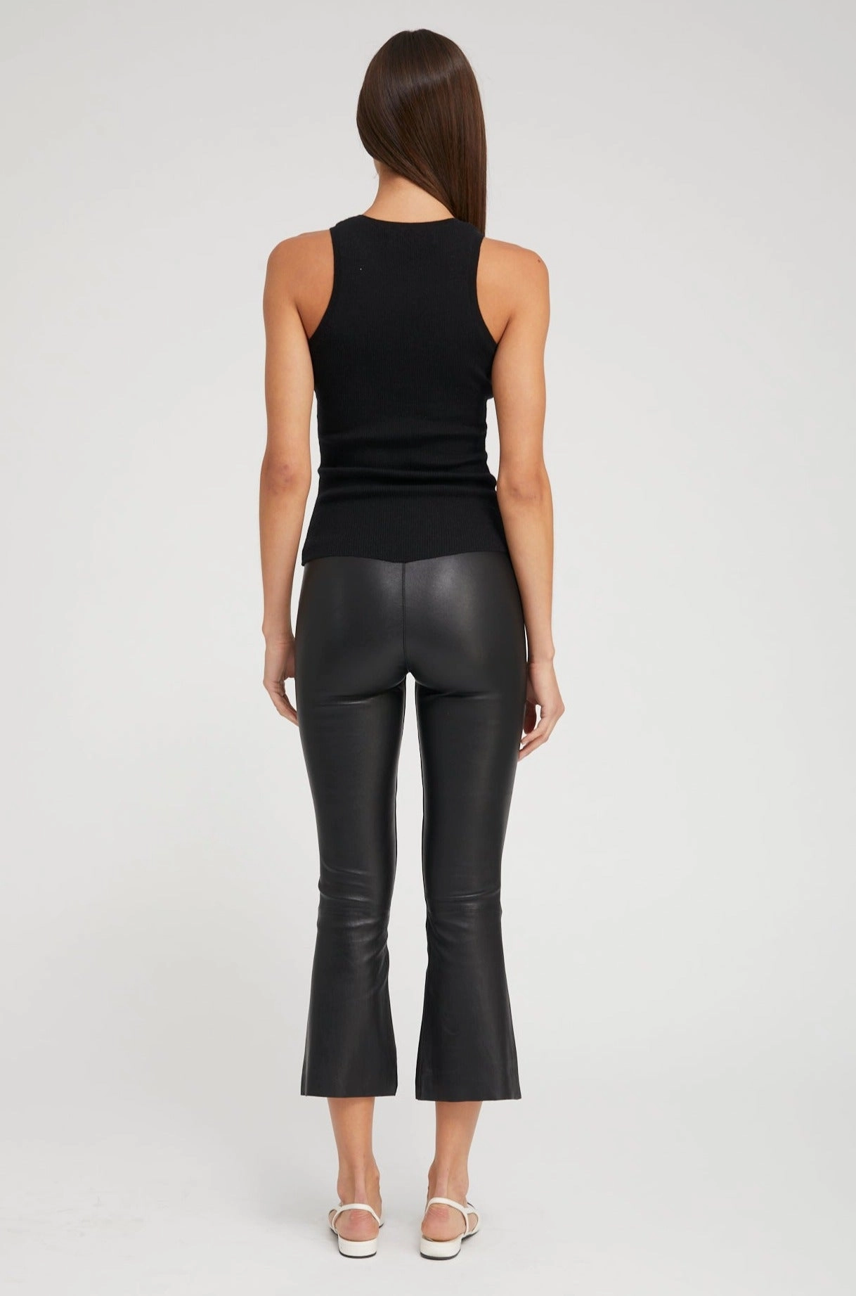 Sweat Wicking Black Leather Crop Flare