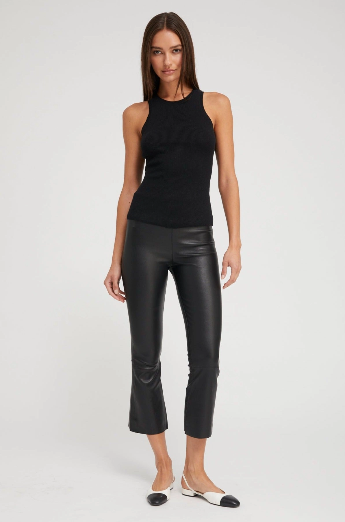 Lightweight Fit Black Leather Crop Flare
