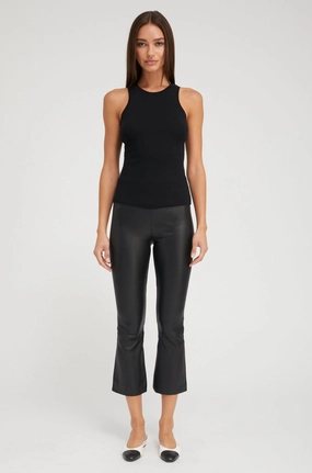 Black Leather Crop Flare Comfortable Fit Design