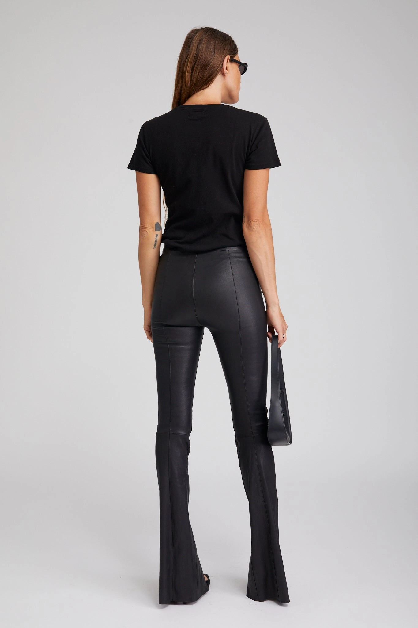 Black Leather Front Slit Micro Flare Pants Perfect Fit Wear NonSlipGrip