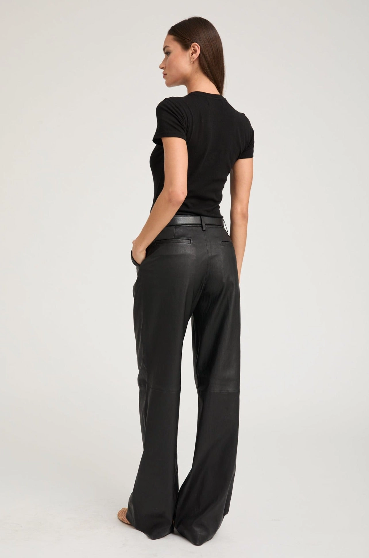 Black Leather Pleated Trousers Performance Wear